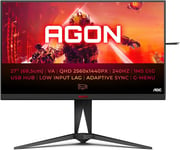 AGON AG275QZN - Moniteur de jeu QHD 27 pouces, FreeSync Premium, 0,5 ms, 240 Hz (2560x1440, DisplayPort, HDMI, hub USB) noir/rouge