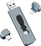 Clé USB 3.0 64Go 3-en-1 Mémoire Stick pour Téléphones Android, BorlterClamp OTG USB 3.0 Flash Drive avec 3 Ports (USB C/microUSB/USB-A) pour PC, Téléphones comme Samsung Galaxy et Plus (Gris).[G1063]