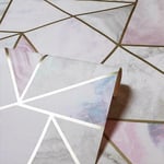 Arthouse Marble Geometric Fragments Metallic Gold Grey Pink Wallpaper 697200