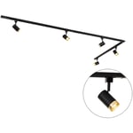 Jeana - Système sur rail spot luminaire plafond, plafonnier compatible pour led - 5 lumière - l 300 cm - Noir et Or - Moderne - éclairage intérieur