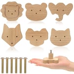 Qunclay Lot de 6 boutons d'armoire décoratifs en bois avec vis, poignées de commode, boutons de commode, boutons de meubles, de tiroir de chambre d'enfant (mignon)