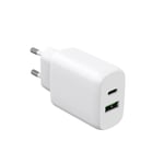 GEAR USB-C/USB-A Oplader, 30W, 220V, hvid