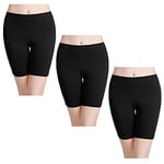 wirarpa Shorty Long Boxer Femme Jambes Longues Anti-Friction Cycliste Coton Lot de 3 Culotte Short Legging Invisible Noir Taille S