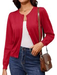 Irevial Gilet Boléro Femme Cardigan léger à Manches Longues, Col Rond Décontracté Boutons et Design Uni Manteau Tricoté Élégant Rouge，S