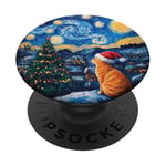 Ginger Cat Lover Van Gogh Starry Night Christmas PopSockets Adhesive PopGrip