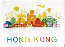 Half a Donkey Colourful Hong Kong Skyline - Large Cotton Tea Towel