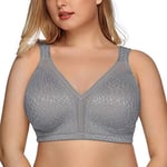 DotVol Soutien-Gorge Femme minimiseurs Dentelle Bra Comfortable sans Armature Couverture complète Grande Taille Gris foncé 105C