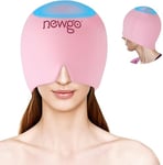 NEWGO Migraine Relief Cap, Full Coverage Headache Hat for Migraine Cold Therapy Ice Head Wrap for Puffy Eyes, Tension, Sinus and Stress Relief, Form Fitting & Stretchable (Pink)