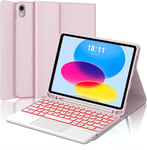 Clavier AZERTY avec Trackpad pour iPad 10eme Generation 10.9"", Clavier rétroéclairé avec Pavé Tactile avec Porte-Crayon, Rose