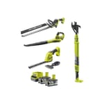 Pack RYOBI 18V Taille-haies - Cisaille / Sculpteur de végétaux - Coupe-branches - Souffleur - 2 Batteries 5,0Ah - 1 Chargeur