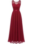 Berylove Robe de Soirée Longue Rouge sans Manche avec Dentelle Florale Mousseline pour Mariage Invité BLP7025 DarkRed 2XL