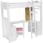 Teamson Kids - Lit superposé mezzanine avec bureau et rangement pour poupée poupon jeux Olivias Little World TD-0204A - Blanc