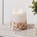 Lights4fun 3 Wick TruGlow® Seashell Large Battery LED Flameless Pillar Candle