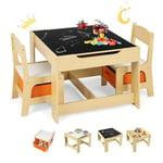 GOPLUS Table Enfant avec 2 Chaises, 3-en-1 Petite Table de Dessin, Table Réversible à Double Face avec Tableau Noir, 2 Boîtes de Rangement, Table Polyvalente Enfant pour Manger, Etudier et Jouer