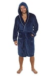 CityComfort Peignoir Homme Chaud en Polaire | Robe De Chambre à Capuche Longue Coupe Élégante avec Passepoil Contrasté | Peignoirs De Bain Confort Ultra Doux | Cadeau Homme Chic (2XL, Marine)