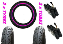 2 x Baby Jogger City 12 1/2" x 2 1/4 + Bent Valve tubes & Pram Tyres PINK LINE