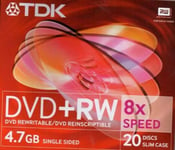 20 x Genuine TDK Blank DVD+RW Data discs 8x 4.7GB 120 mins Rewritable Jewel Case