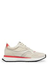 BOSS Mens Jonah Runn Mixed-Material Trainers with Faux-Leather Trims Size 7 Light Beige