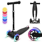 Kids Scooter 3 Wheels Ages 3-6 LED Kids Push Scooter Adjustable Folding Black 