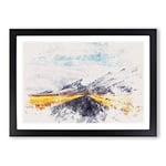 Big Box Art Road to The Mountains in Iceland Watercolour Framed Wall Art Picture Print Ready to Hang, Black A2 (62 x 45 cm)