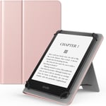 Étui Universel Compatible Avec 6"" 6,8"" 7"" Fire Tablette/Kobo/Voyaga/Sony/Kindle E-Reader Tablette, Coque De Protection Léger En Cuir Pu Ultra-Mince Avec Support Intégré Et Dragonne, Or Rosé.[G808]