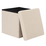 eSituro Tabouret Pouf Pliable, Pouf Coffre de Rangement, Tabouret Cube Pliant avec Couvercle Amovible, Boîte à Jouets, Repose-Pieds Pliable en Tissu Polaire, Beige, 38x38x37cm