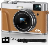 Appareil Photo Numérique 4K 48Mp Avec Viseur Optique,Appareil Photo Compact Autofocus Zoom 16X Avec Carte Sd De 32 Go Et 2 Batteries Facile À Utiliser Pour Débutant,Voyageurs,Adolescents(Marron)