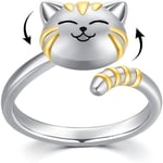 Söt katt/hund spinner ring 925 sterling silver djur katt/hund fidget ring för ångest för kvinnor flickor stress lindra ångest ring