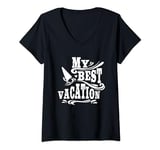 Womens My Best Vacation Adventure Travel Beach Surf V-Neck T-Shirt