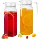 2-pack akrylpitchers med lock, 1,1 liter genomskinlig vattenkanna med handtag, okrossbar dryckeskanna juicebehållare kylskåpsdörrkanna för mjölk