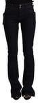 GALLIANO Jeans Flared Black Mid Waist Cotton Women Denim Trouser s.W24