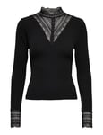 ONLY Onltilde L/S High Neck Lace Top JRS Noos T-Shirt Manches Longues, Noir/Détails : Dentelle Noire, XS Femme