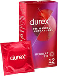 Thin Feel Extra Lube Condoms, Regular Fit, 12S, Secure, Natural Latex, with Sili