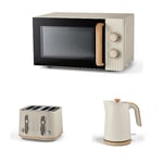 Cream Wood Textured Scandi Kettle Toaster Microwave Set Stylish Kitchen Esential