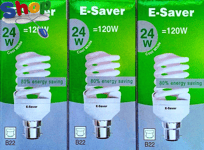 E - Saver -  CFL  Full  Spiral -  Energy  Saving  Light  Bulbs -  24W =  120  Wa