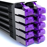 10x 0,5m CAT7 Câble Réseau - 10 Gigabit - Court 50cm RJ45 Câble de Raccordement Câble Ethernet (Cuivre, SFTP PiMF Blindage) LAN DSL Modem Routeur Panneau de Brassage CAT7 CAT6 CAT5 - Noir