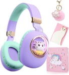 Casque Bluetooth Pour Filles,Casque 3D Chat Avec Lumière Led,Casque 2 En 1 Filaire/Sans Fil Pour Enfants Avec Micro,Casque Supra-Auriculaire Pour Ipad/Kindle/Tablette,Coffret Cadeau-Violet Bleu