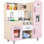 Cuisine Enfant, Cuisine Jouet pour Enfants, 81x74x30 cm Cuisine Enfant en Bois, avec Effets Lumineux et Sonores Simulés, Équipée d'Accessoires de Cuisine, Rose