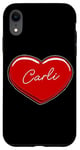 Coque pour iPhone XR Carli Cœur dessiné à la main avec inscription « First Name Hearts I Love Carli »