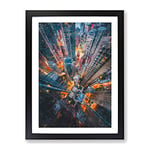 Looking Down On Hong Kong Painting Modern Framed Wall Art Print, Ready to Hang Picture for Living Room Bedroom Home Office Décor, Black A4 (34 x 25 cm)