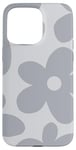 Coque pour iPhone 15 Pro Max Rétro Gris Dessin animé Fleurs Hippie Niveaux de gris