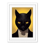 Doppelganger33 LTD Le Chat Noir Black Cat Tuxedo Yellow Portrait Artwork Framed Wall Art Print 18X24 Inch