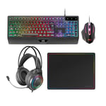 MARSGAMING MCP124PRO, Combo Gaming 4en1, Clavier RGB H-Mech avec Repose-Poignets, Souris RGB 3200DPI et Switches HUANO, Casque FRGB, Tapis Nanotextile 36x26cm, Multiplateforme, Espagnol, Noir