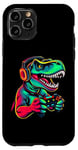 Coque pour iPhone 11 Pro Gaming Dinosaurs- Le T-rex joue aux jeux vidéo