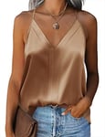 Zeagoo Top en soie pour femme Cami Top Satin V Neck Top Réglable Spaghetti Straps Top Kaki Sexy Summer Shirt Femme Tunique XXL Kaki XXL, kaki, XXL