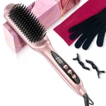 LANDOT Heated Straightening Brush Hair Straightener: Negative Ion Ceramic Straighteners Brush - Hot Flat Iron Brush for Smooth Frizz-Free Hair - Dual Voltage Anti-Scald Fast Heating