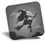 Awesome Fridge Magnet bw - Spooky Witch Full Moon  #36373