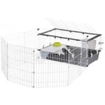 ferplast Ferplast Cage Lapin PARKHOME 100, Cochon d'Inde, avec Enclos pour Lapins Domestiques, Niche et Abreuvoir, 95 x 177,5 x h 56 cm, en Plastique