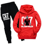 CR7 Ronaldo Barn Pojkar Skola Träningsoverall Set Hoodie Sweatshirt Tröja Byxor Sportkläder Röd 2 Röd Ed Ed 160 cm