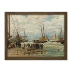 Artery8 Mesdag Fishing Pinks In Breaking Waves Painting Artwork Framed Wall Art Print 18X24 Inch